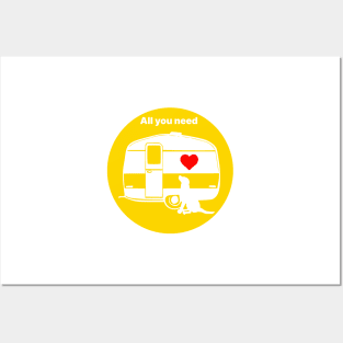 ALL YOU NEED HEART DOG CARAVAN YELLOW Posters and Art